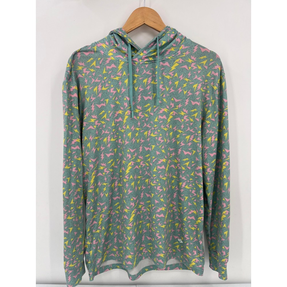 Burlebo Men Lightweight M Lightning Bolt Performance Hoodie Teal Pink Yellow